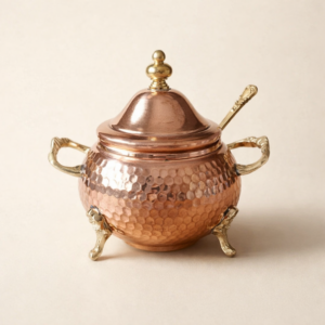 moroccan hammered copper sugar bowl with lid & spoon