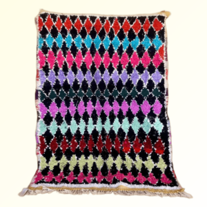 rainbow diamond boucherouite rug – vintage moroccan berber carpet