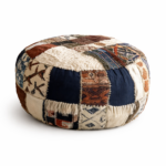 moroccan leather pouf ottoman – handmade tan leather footstool – boho moroccan ottoman – handmade home decor