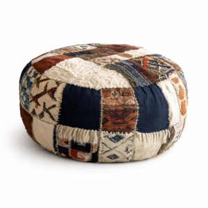 moroccan leather pouf ottoman – handmade tan leather footstool – boho moroccan ottoman – handmade home decor